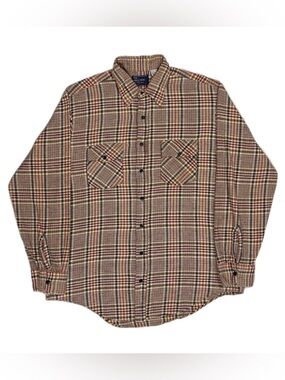 Vintage JC Penney 100% cotton orange multi plaid twill flannel shirt mens large